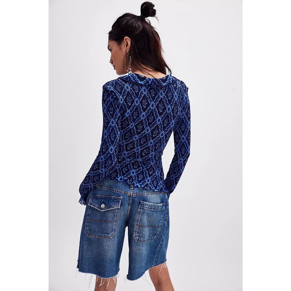 Free People Women’s Small Caught A Feeling Smocked Top Long Sleeve Boho Party - Picture 2 of 11
